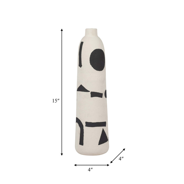 Ceramic 15\" Funky Vase - Ivory and Black 