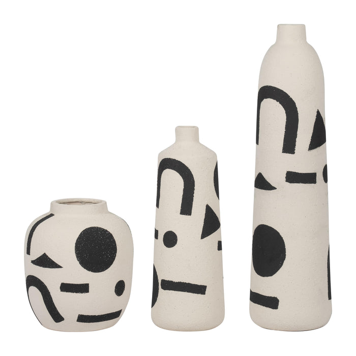 Ceramic 15\" Funky Vase - Ivory and Black 