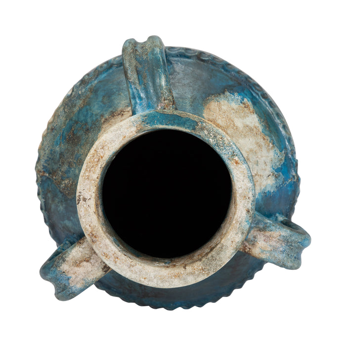 Terracotta 10\" Triple Handle Jug - Blue and Ivory 