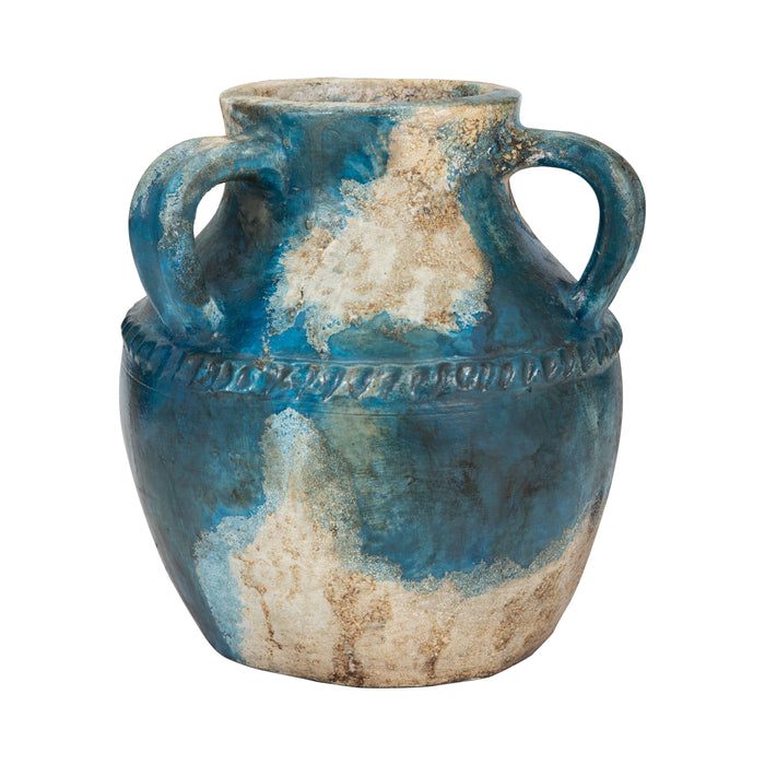 Terracotta 10\" Triple Handle Jug - Blue and Ivory 