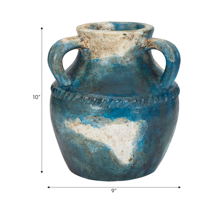 Terracotta 10\" Triple Handle Jug - Blue and Ivory 