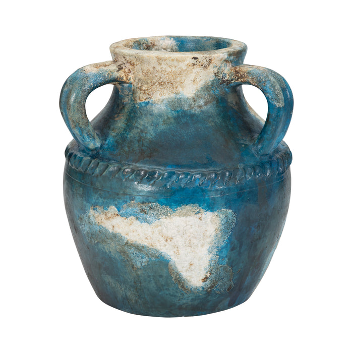 Terracotta 10\" Triple Handle Jug - Blue and Ivory 