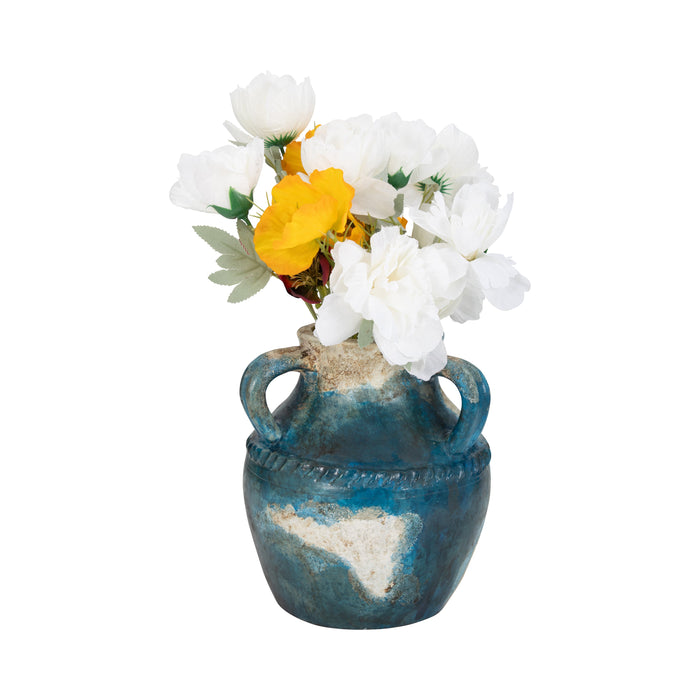 Terracotta 10\" Triple Handle Jug - Blue and Ivory 