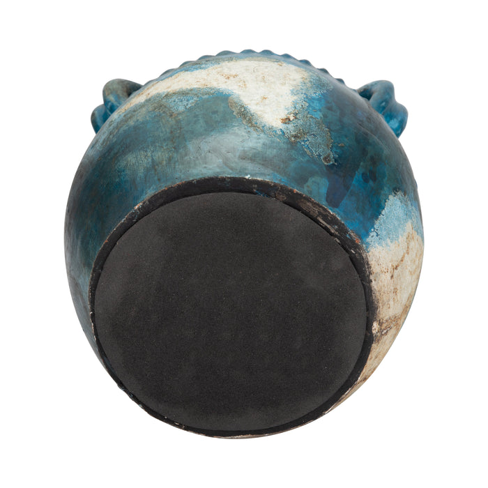 Terracotta 10\" Triple Handle Jug - Blue and Ivory 