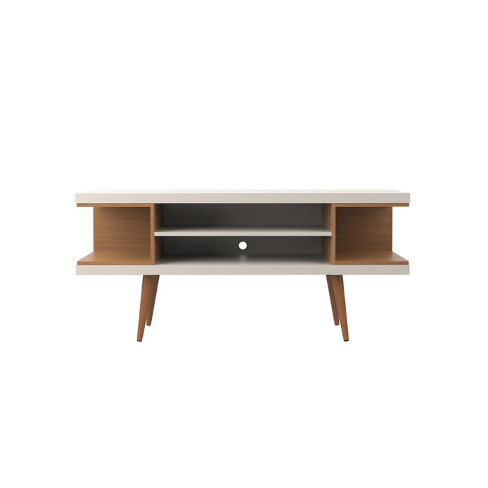 Manhattan Comfort Utopia 53.14\" TV Stand with Splayed Wooden Legs & 4 Shelves - Off White & Maple Cream