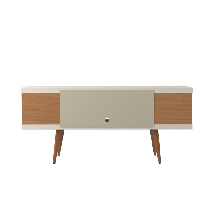 Manhattan Comfort Utopia 53.14\" TV Stand with Splayed Wooden Legs & 4 Shelves - Off White & Maple Cream
