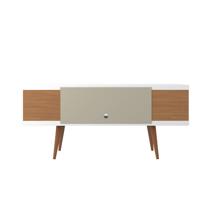 Manhattan Comfort Utopia 53.14\" TV Stand with Splayed Wooden Legs & 4 Shelves - White Gloss & Maple Cream