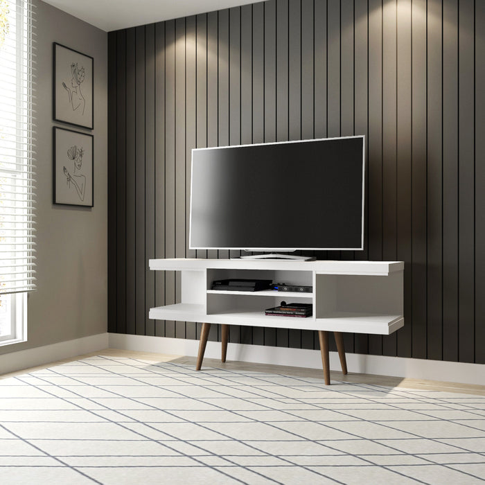 Manhattan Comfort Utopia 53.14\" TV Stand with Splayed Wooden Legs & 4 Shelves - White
