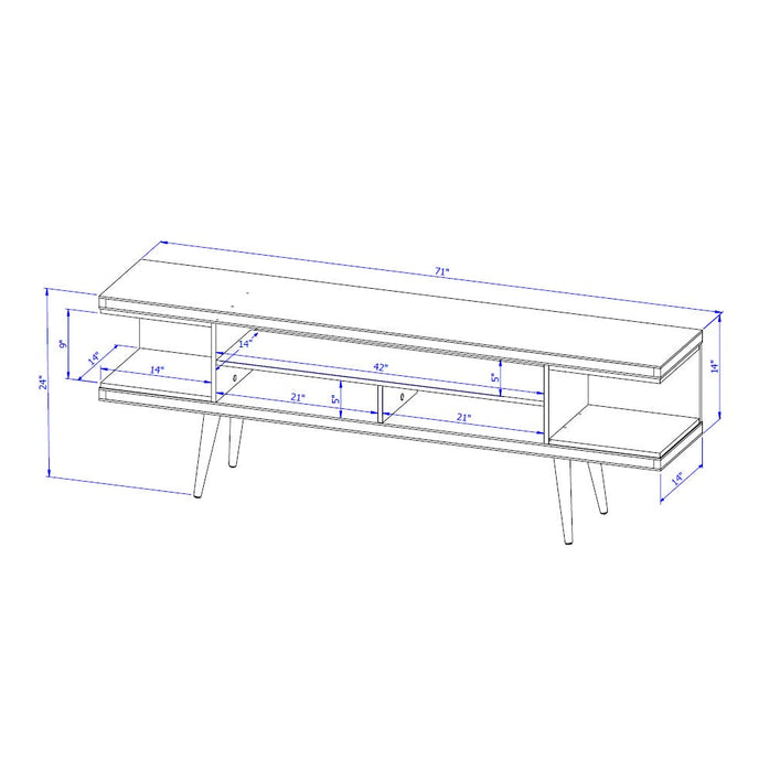 Manhattan Comfort Utopia 70.47\" TV Stand with Splayed Wooden Legs & 4 Shelves - Off White & Maple Cream