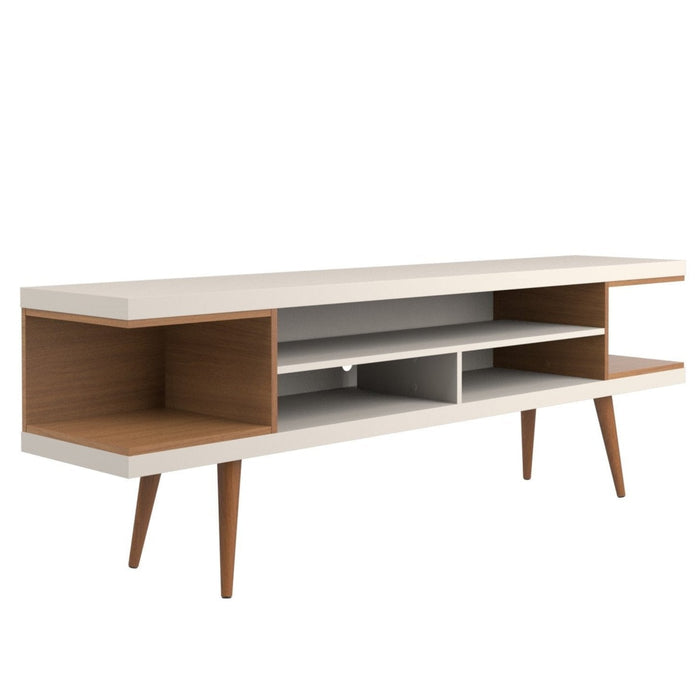 Manhattan Comfort Utopia 70.47\" TV Stand with Splayed Wooden Legs & 4 Shelves - Off White & Maple Cream