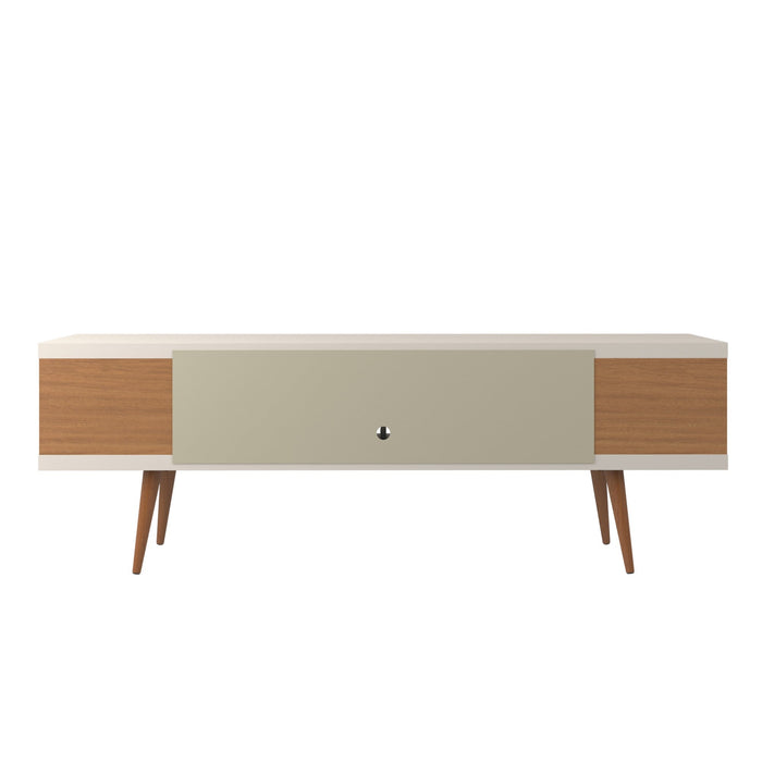 Manhattan Comfort Utopia 70.47\" TV Stand with Splayed Wooden Legs & 4 Shelves - Off White & Maple Cream