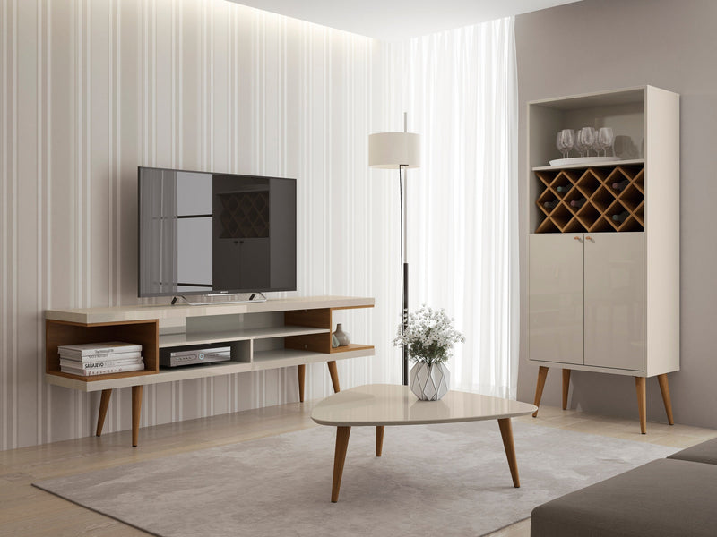Manhattan Comfort Utopia 70.47\" TV Stand with Splayed Wooden Legs & 4 Shelves - Off White & Maple Cream