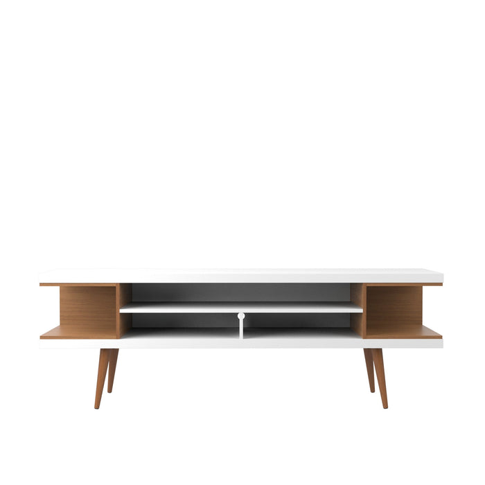 Manhattan Comfort Utopia 70.47\" TV Stand with Splayed Wooden Legs & 4 Shelves - White Gloss & Maple Cream
