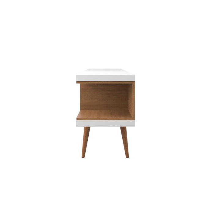 Manhattan Comfort Utopia 70.47\" TV Stand with Splayed Wooden Legs & 4 Shelves - White Gloss & Maple Cream