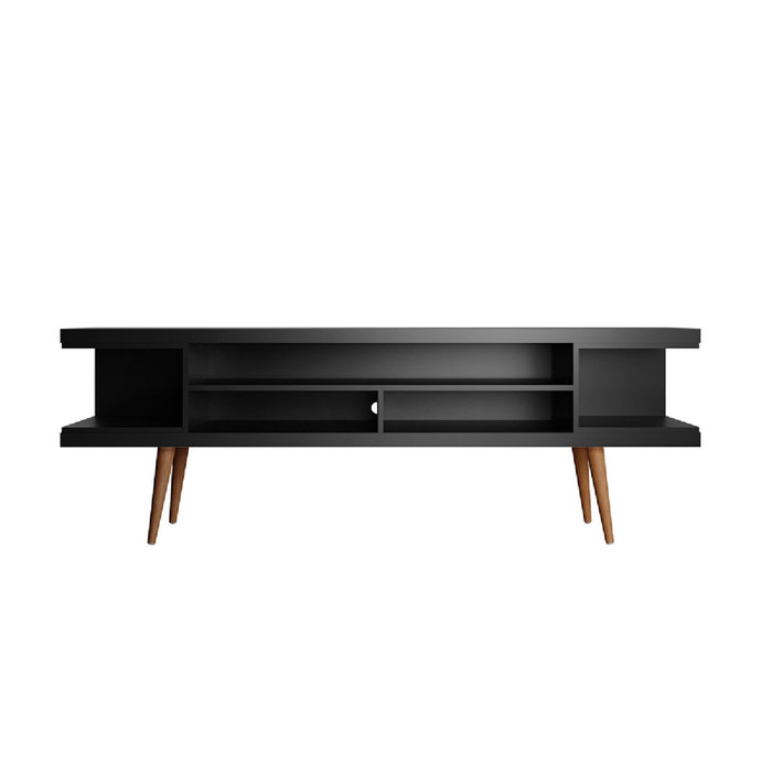 Manhattan Comfort Utopia 70.47\" TV Stand with Splayed Wooden Legs & 4 Shelves - Black