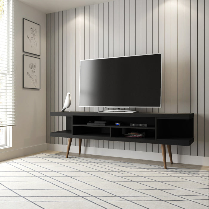 Manhattan Comfort Utopia 70.47\" TV Stand with Splayed Wooden Legs & 4 Shelves - Black