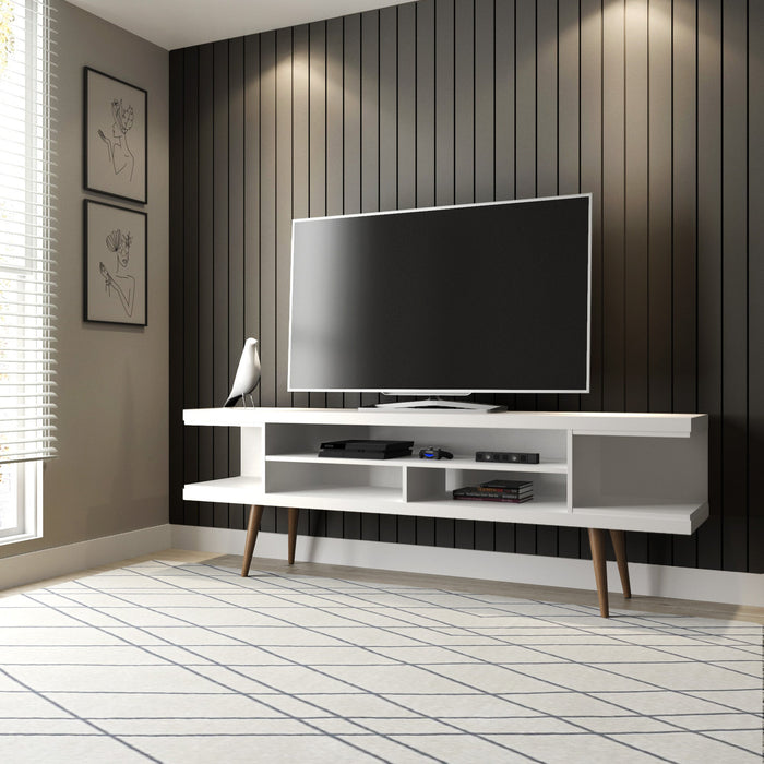 Manhattan Comfort Utopia 70.47\" TV Stand with Splayed Wooden Legs & 4 Shelves - White
