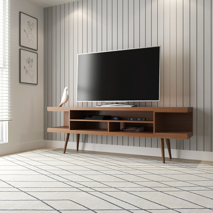 Manhattan Comfort Utopia 70.47\" TV Stand with Splayed Wooden Legs & 4 Shelves - Maple Cream