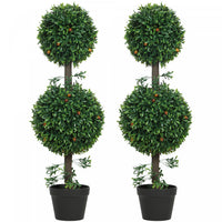 HOMCOM 3FT Artificial Boxwood Topiary Trees Fake Plants Set of 2, Green