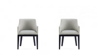 Gansevoort Modern Wood Vegan Leather Armchair in Stone Gray - Set of 2 Dining Chair 