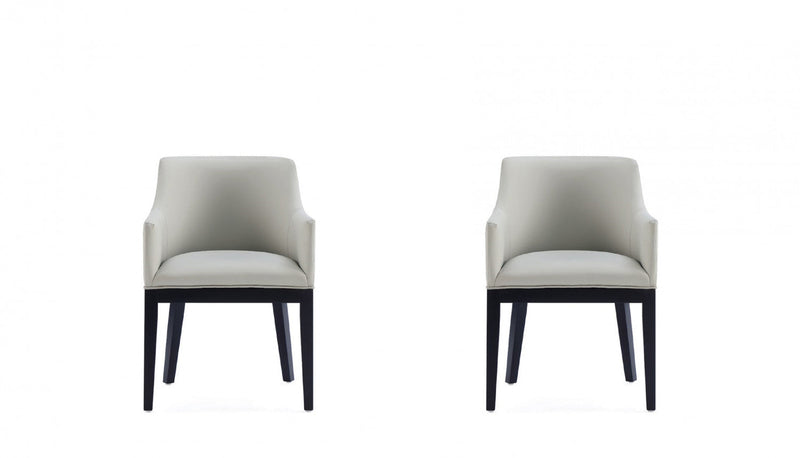 Gansevoort Modern Wood Vegan Leather Armchair in Stone Gray - Set of 2 Dining Chair 