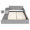 Lily Velvet Upholstered Grounded Bed with Desk and Stool,Queen Size,Grey Queen Bed  