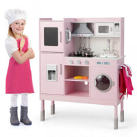 Costway Kids Pretend Kitchen Play Set Toddler Toy Wooden Chef Height Adjustable With Sounds