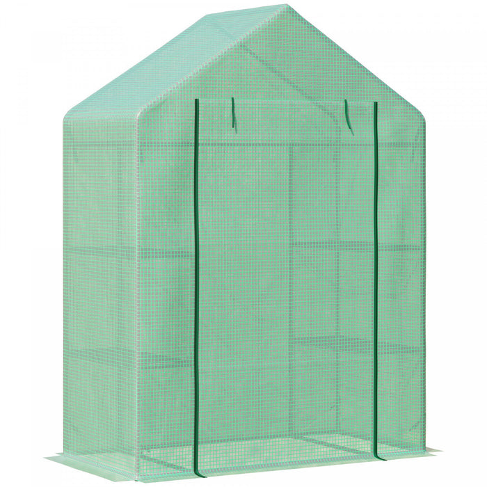 Outsunny Walk In Greenhouse For Outdoor, Portable Gardening Plant Grow House With 2 Tier Shelf, Roll