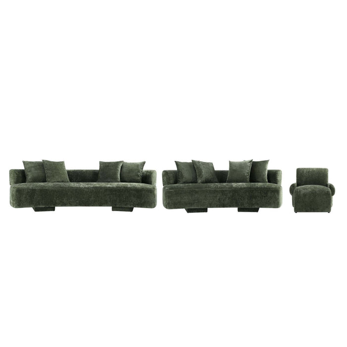 Verandah Mid-Century Modern 3-Piece Sofa Set in Olive Green 