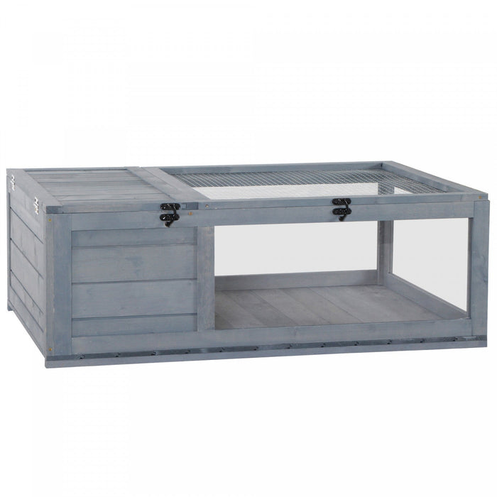 Pawhut Wood Tortoise House Indoor Outdoor Turtle Habitat Reptile Cage For Lizards, Geckos 35.75\" X 2