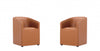Anna Round Modern Vegan Leather Armchair in Saddle Brown - Set of 2 