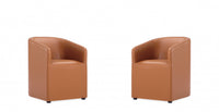 Anna Round Modern Vegan Leather Armchair in Saddle Brown - Set of 2 