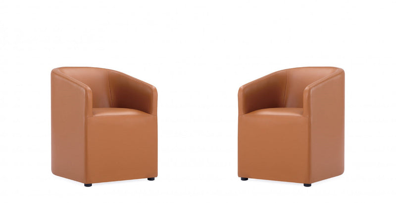 Anna Round Modern Vegan Leather Armchair in Saddle Brown - Set of 2 