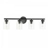 Dainolite Vienna 4 Light Incandescent Vanity Matte Black Clear Ribbed Glass Lamp