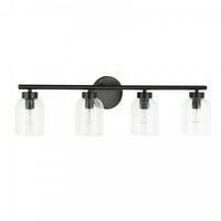 Dainolite Vienna 4 Light Incandescent Vanity Matte Black Clear Ribbed Glass Lamp