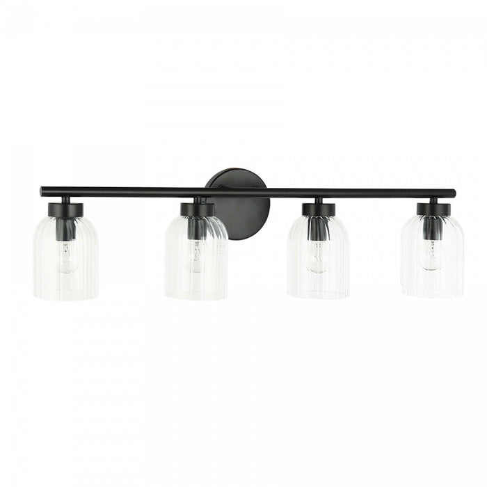 Dainolite Vienna 4 Light Incandescent Vanity Matte Black Clear Ribbed Glass Lamp