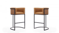 Cosmopolitan Mid-Century Modern Metal Upholstered Barstool in Camel - Set of 2 Bar Stool