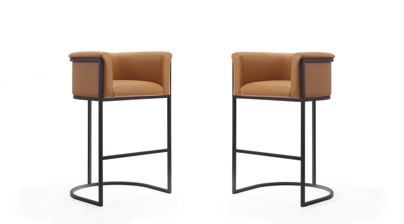 Cosmopolitan Mid-Century Modern Metal Upholstered Barstool in Camel - Set of 2 Bar Stool 