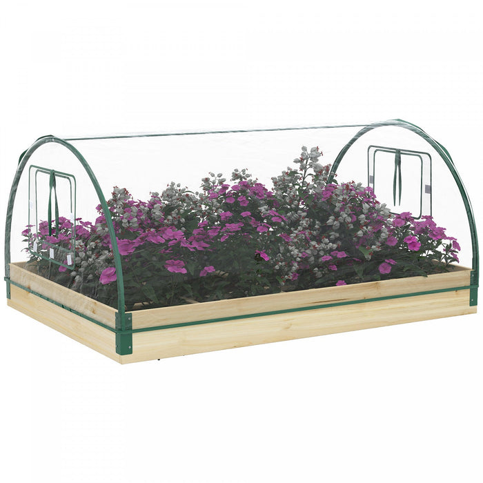 Outsunny Raised Garden Bed With Greenhouse Plastic Cover, 4' X 3' X 2', Natural