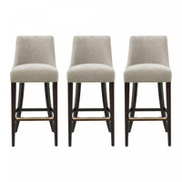 Beever Modern Chenille Wood Upholstered Barstool in Taupe - Set of 3 Bar Stool 