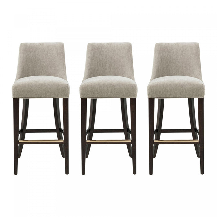 Beever Modern Chenille Wood Upholstered Barstool in Taupe - Set of 3 Bar Stool 