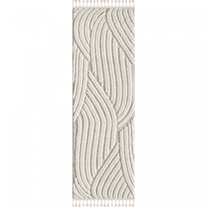Quinto Brushed Beige Waves Shag Area Rug - 2'7\" x 8'
