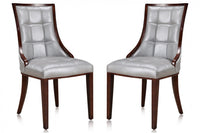 Manhattan Comfort Set of 2 Fifth Avenue Faux Leather Dining Chairs - Silver & Walnut
