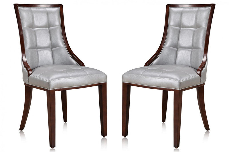 Manhattan Comfort Set of 2 Fifth Avenue Faux Leather Dining Chairs - Silver & Walnut