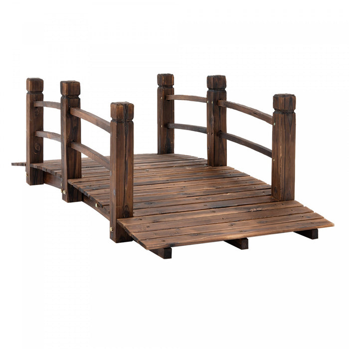 Outsunny 5ft Wood Garden Bridge Outdoor Decorative Landscape Side Rails Backyard Moon Bridge Park De