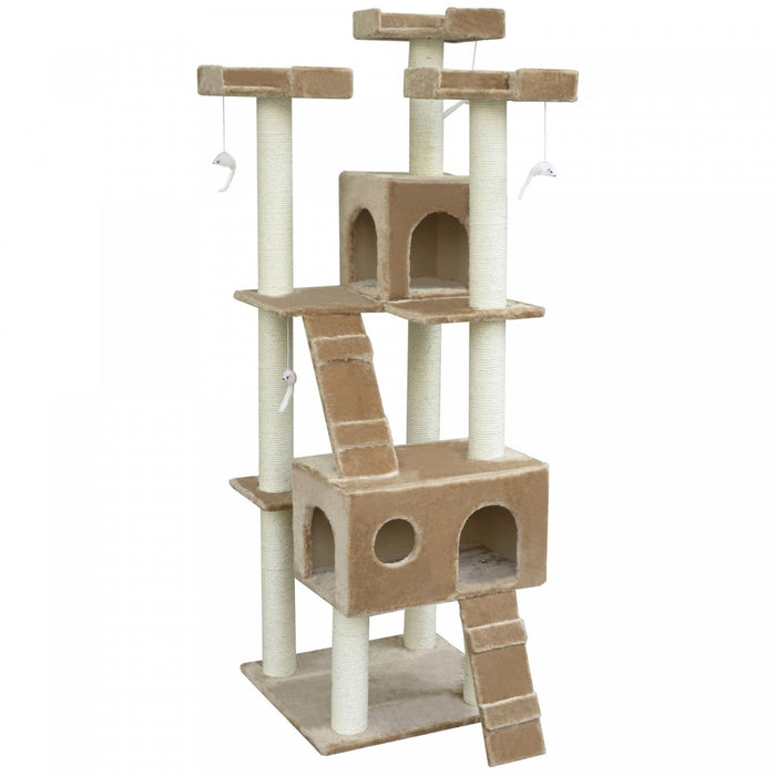 Pawhut Cat Tree For Large Cats Adult, 70.5\" Cat Tower, Multilevel Cat Furniture Activity Center With