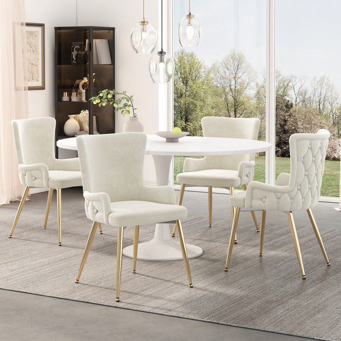 Luna Velvet Dining Chairs with Tufted Upholstered and Gold Metal Legs Set of 4, Beige  