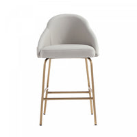 Gracie Modern Metal Upholstered Counter Stool in Stone Gray and Gold Bar Stool 