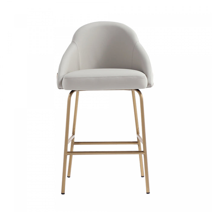 Gracie Modern Metal Upholstered Counter Stool in Stone Gray and Gold Bar Stool 
