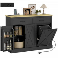 HOMCOM Tilt Out Trash Cabinet with Charging Station, Kitchen Island, Black